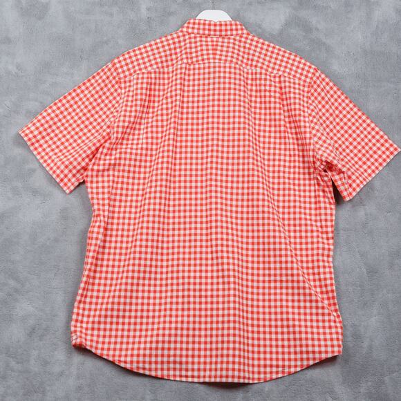 LACOSTE Classic Fit Gingham Check Button Down Shirt Short Sleeve Red Mens 43 XL - Picture 4 of 6